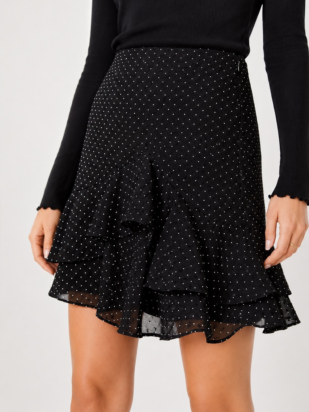 Club Monaco Polka Dot Ruffle Mini Skirt | Sheer Layered Y2K Coquette Skirt 4